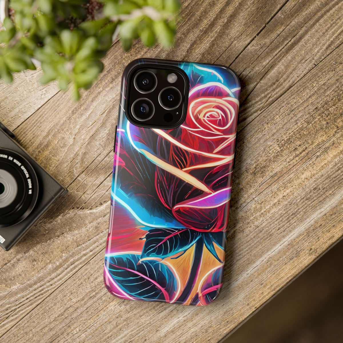 Artistic Neon Rose Tough Phone Case - Studio 653
