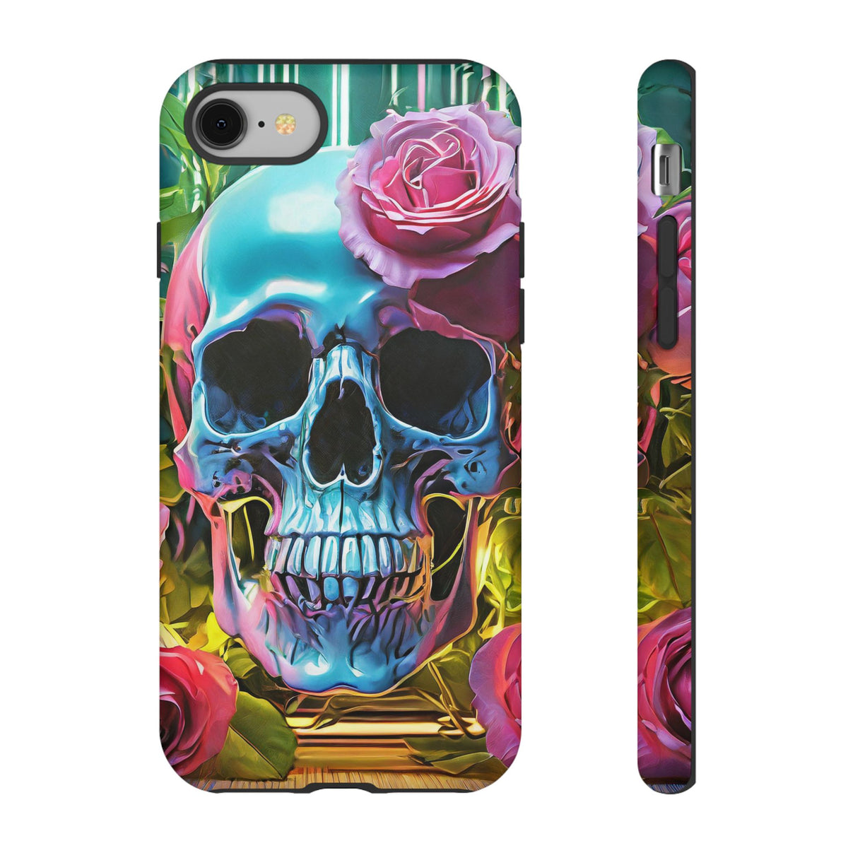 Neon Rose Skull Tough Phone Case