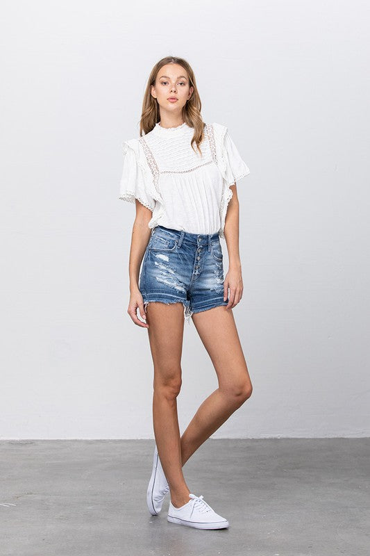 Insane Gene Button Down Mid Rise Shorts - Studio 653