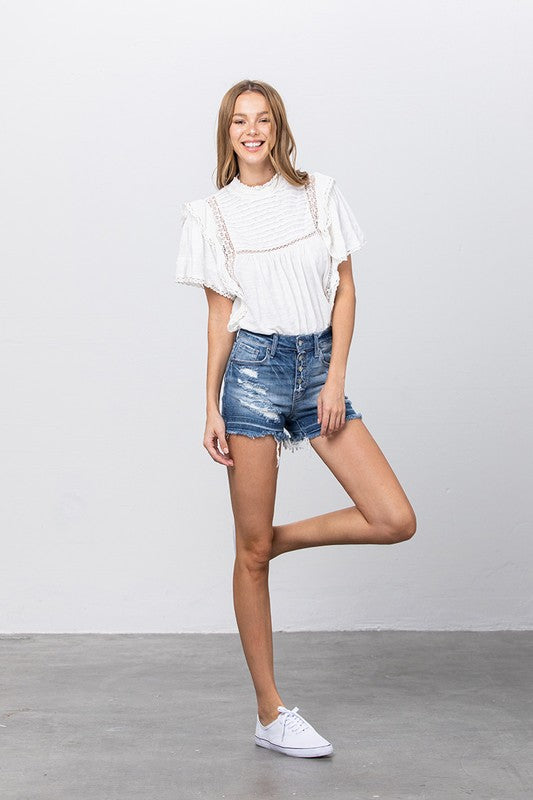 Insane Gene Button Down Mid Rise Shorts - Studio 653