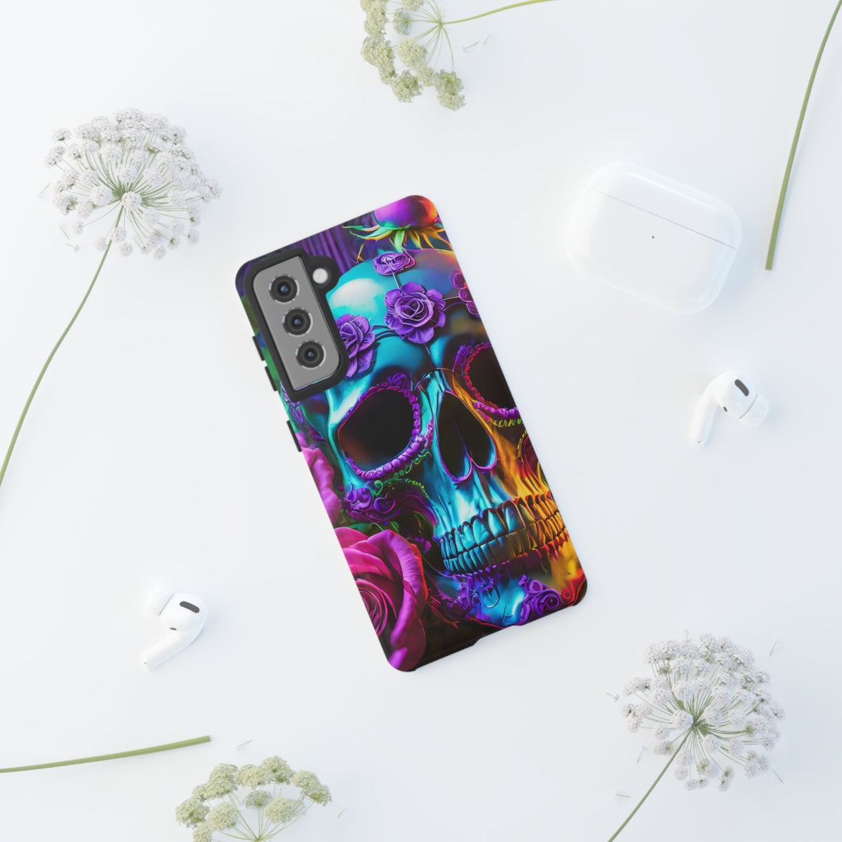 Neon Skull and Roses Vibrant Tough Phone Case - Studio 653