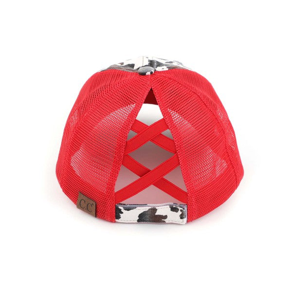 CC Criss Cross Cow Print Baseball Cap - Studio 653