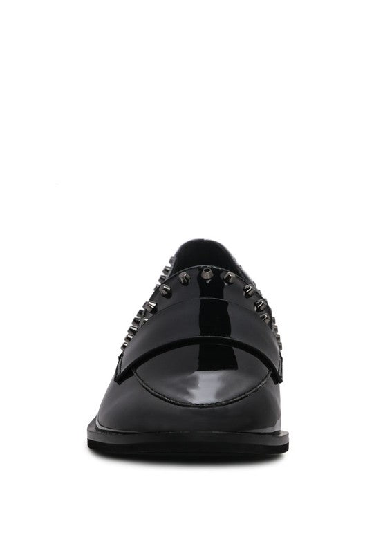 Rag Company Emilia Black Shine Forever Stud Penny Loafers - Studio 653
