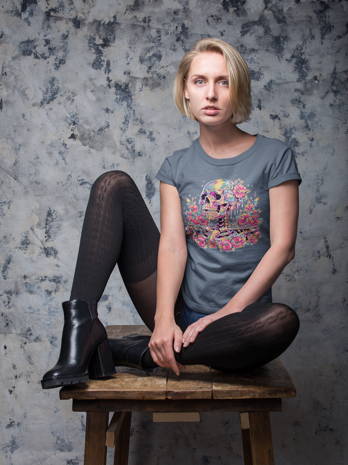 Painted Colorful Skull Graphic Tee