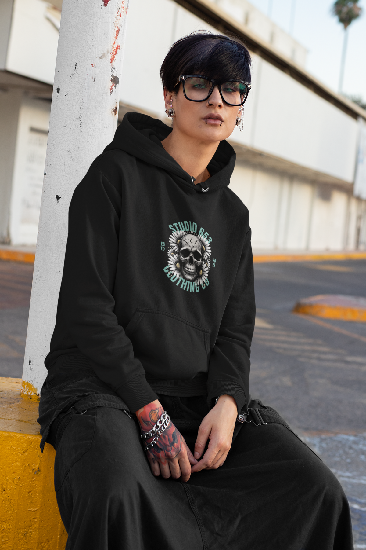 Studio 653 Daisy Skull Logo Hoodie