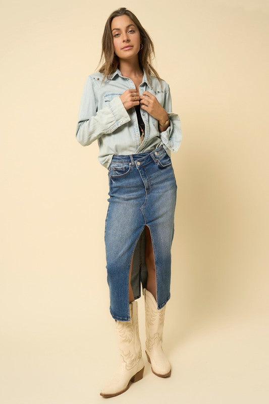 Insane Gene Crossover Denim Midi Skirt - Studio 653