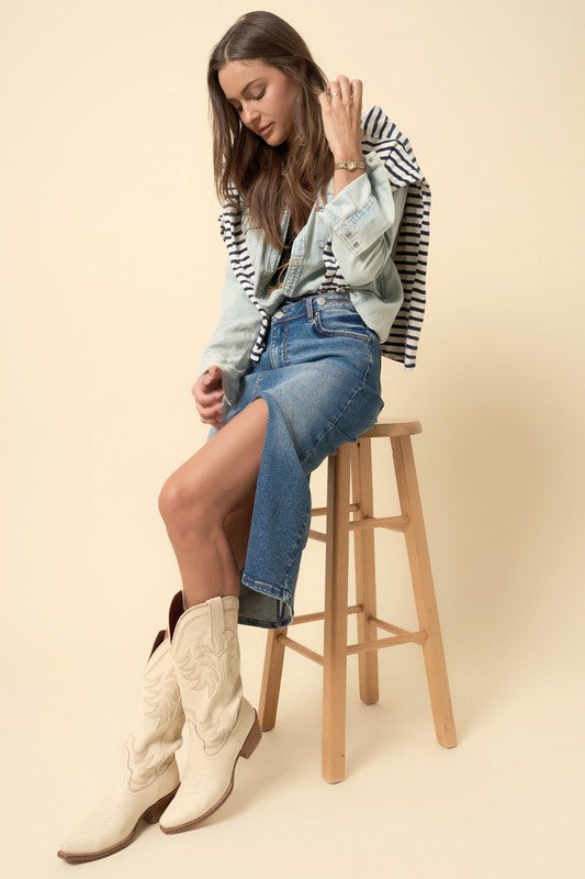 Insane Gene Crossover Denim Midi Skirt - Studio 653