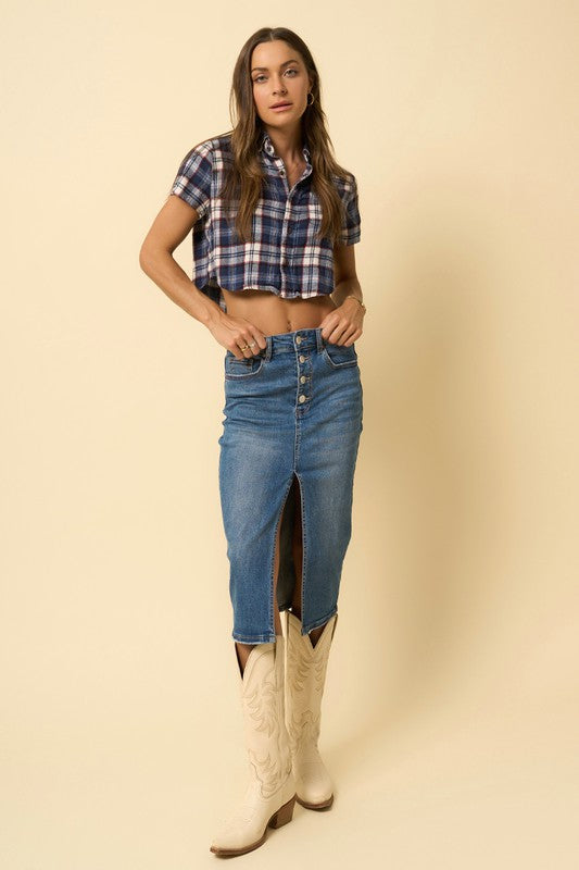 Insane Gene Front Slit Midi Jean Skirt - Studio 653