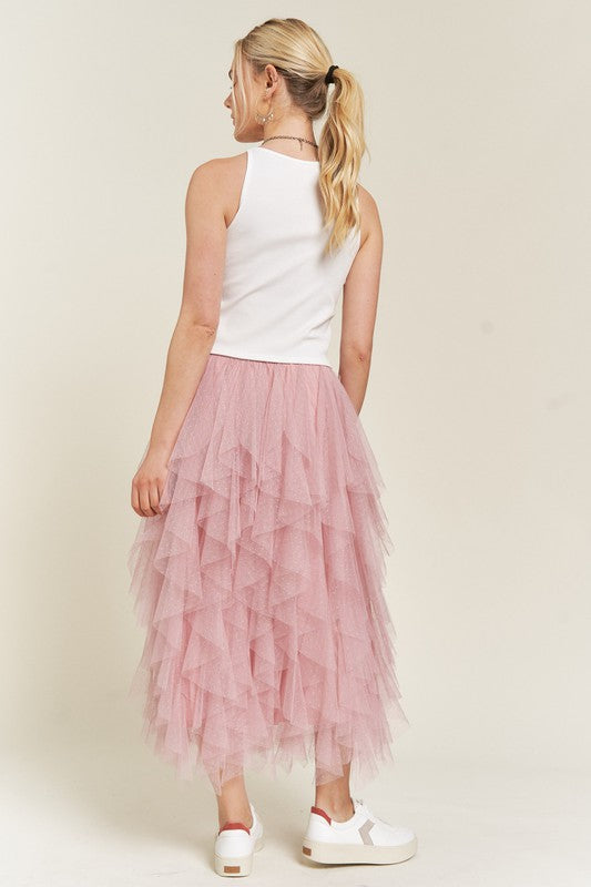 Jade By Jane Layered Polka Dot Mesh Lined A-line Midi Skirt - Studio 653