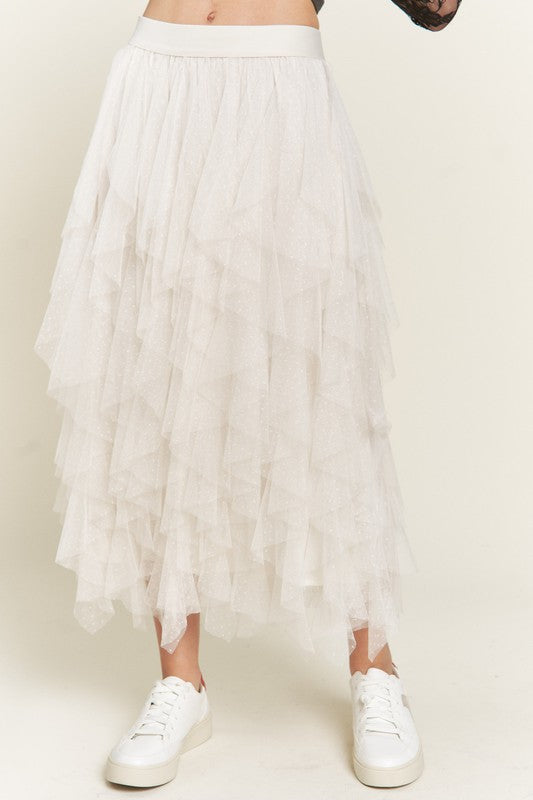 Jade By Jane Layered Polka Dot Mesh Lined A-line Midi Skirt - Studio 653