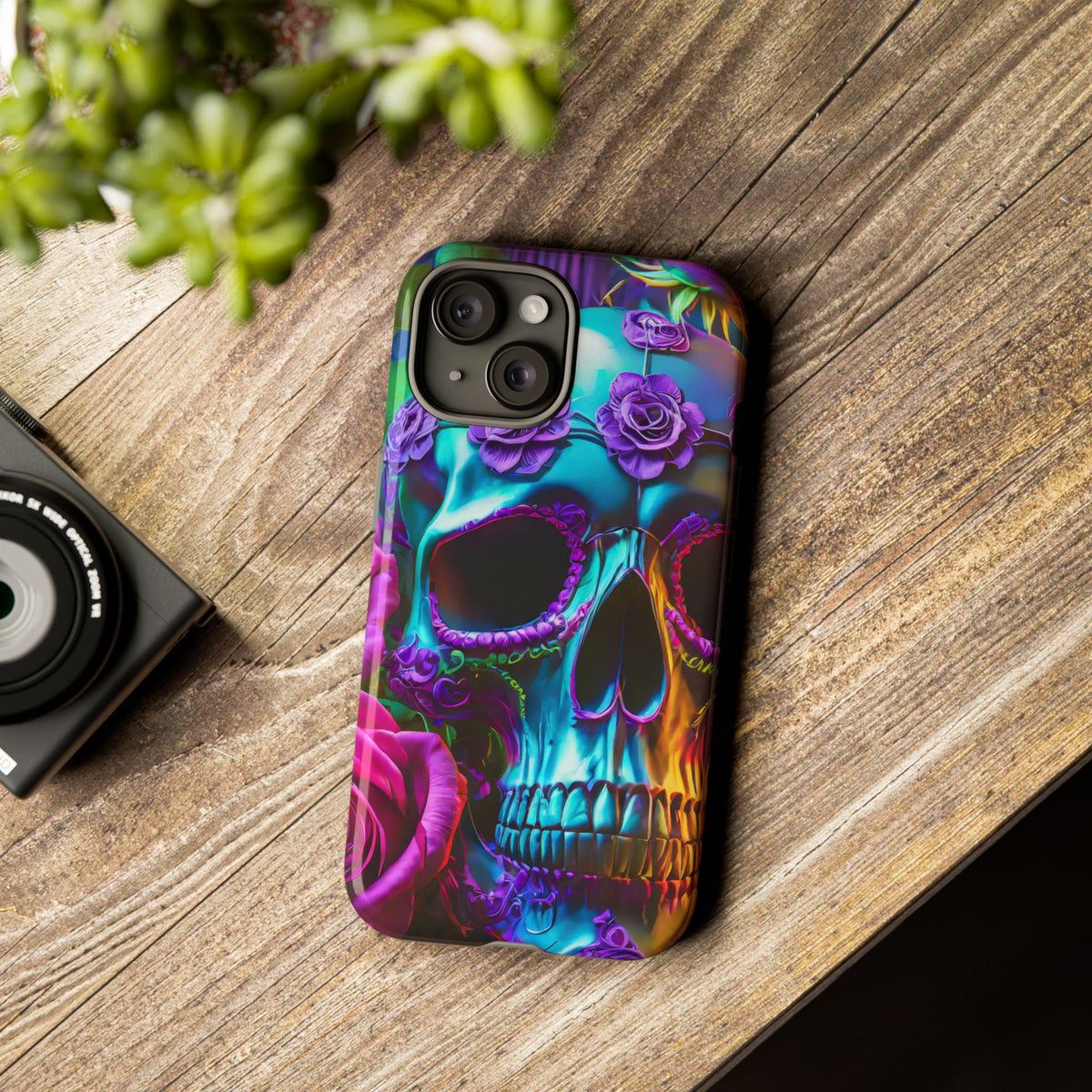Neon Skull and Roses Vibrant Tough Phone Case - Studio 653