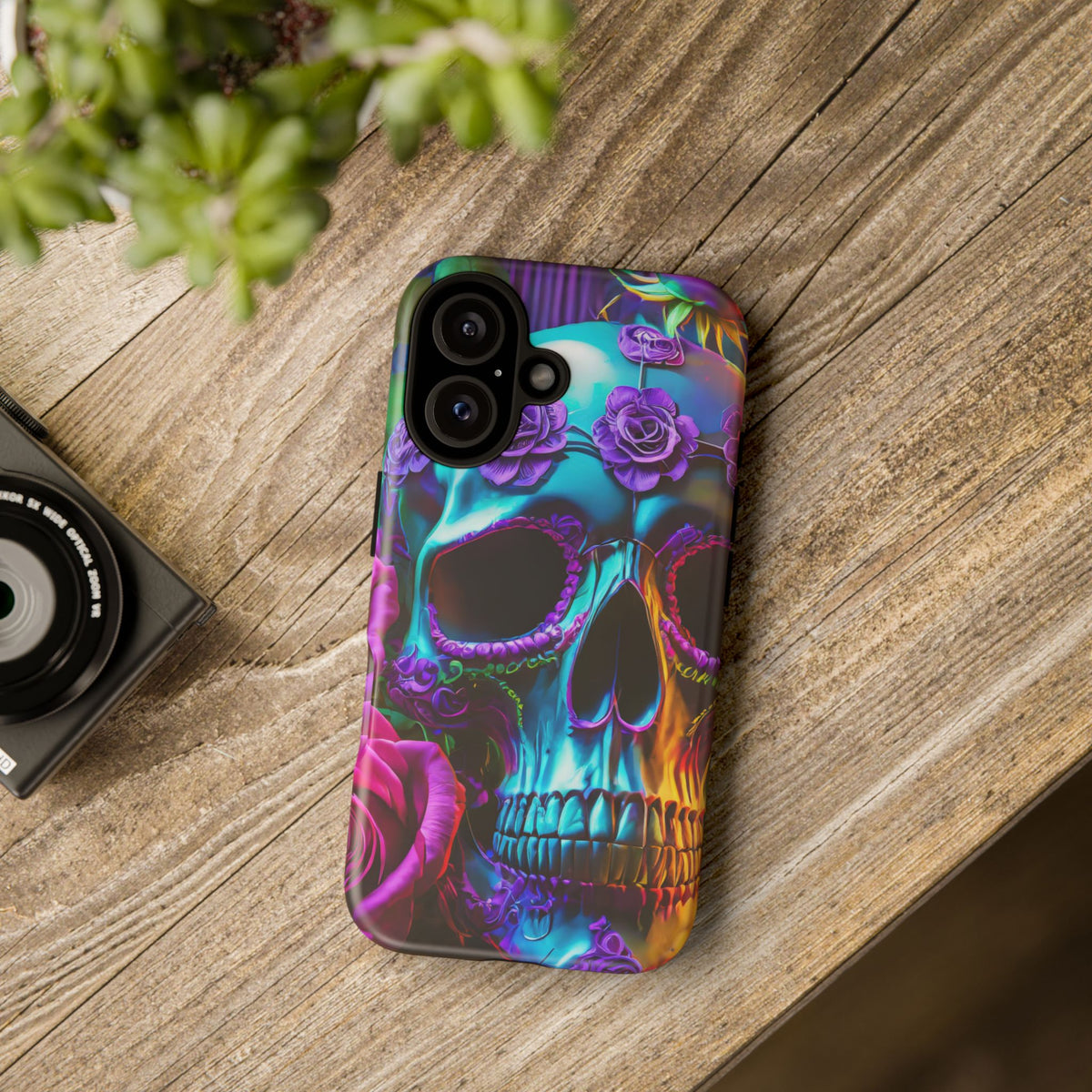Neon Skull and Roses Vibrant Tough Phone Case - Studio 653