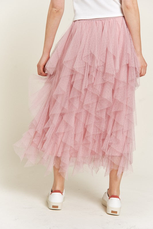 Jade By Jane Layered Polka Dot Mesh Lined A-line Midi Skirt - Studio 653