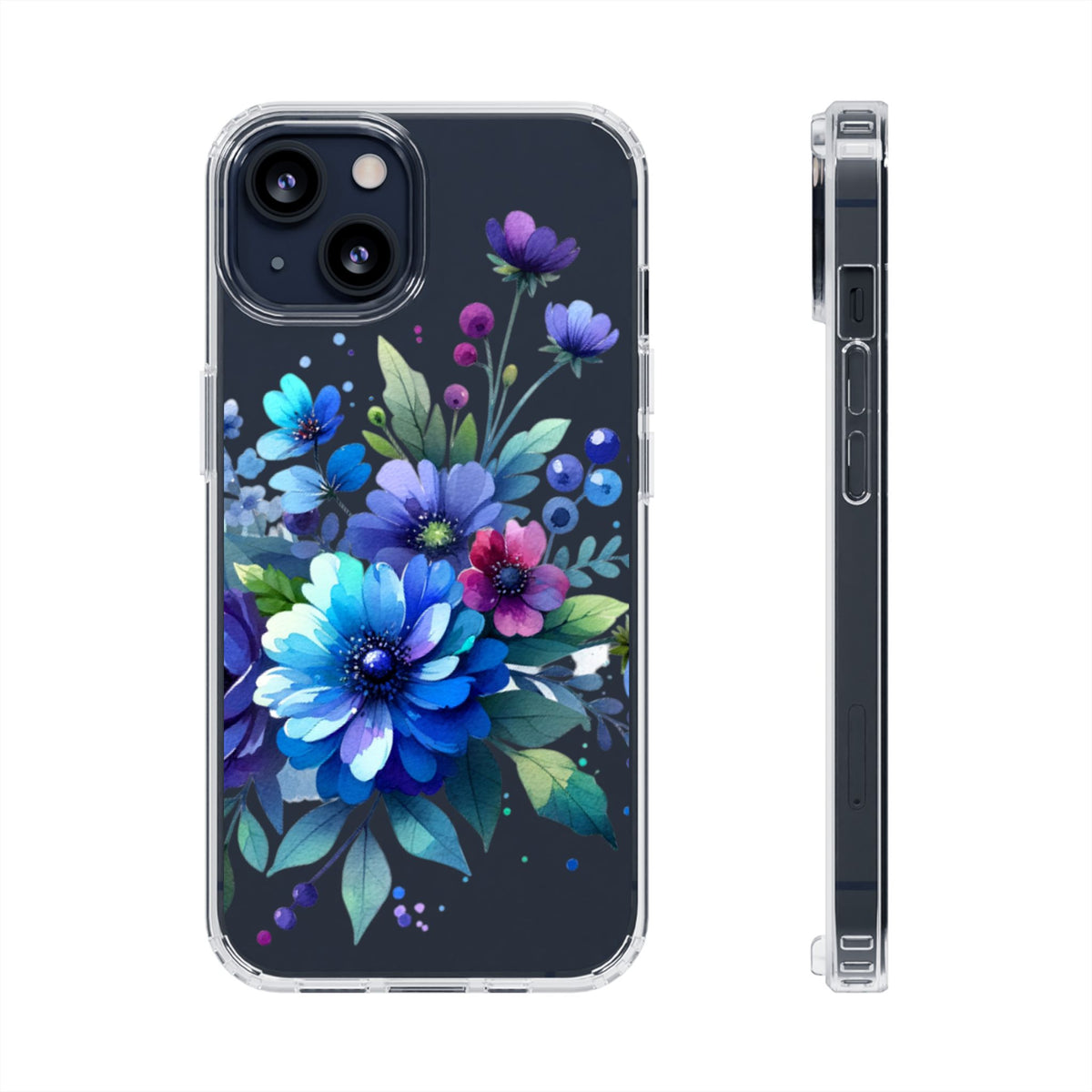 Vibrant Blue Floral Clear Phone Case
