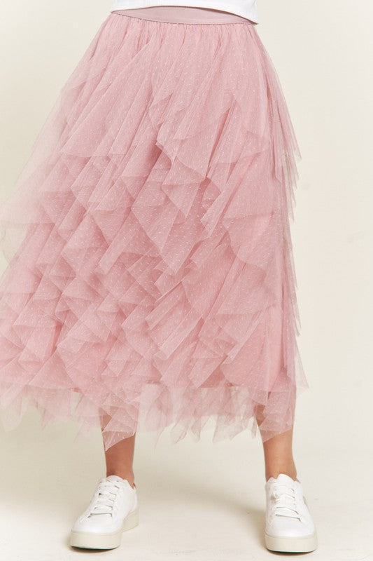 Jade By Jane Layered Polka Dot Mesh Lined A-line Midi Skirt - Studio 653