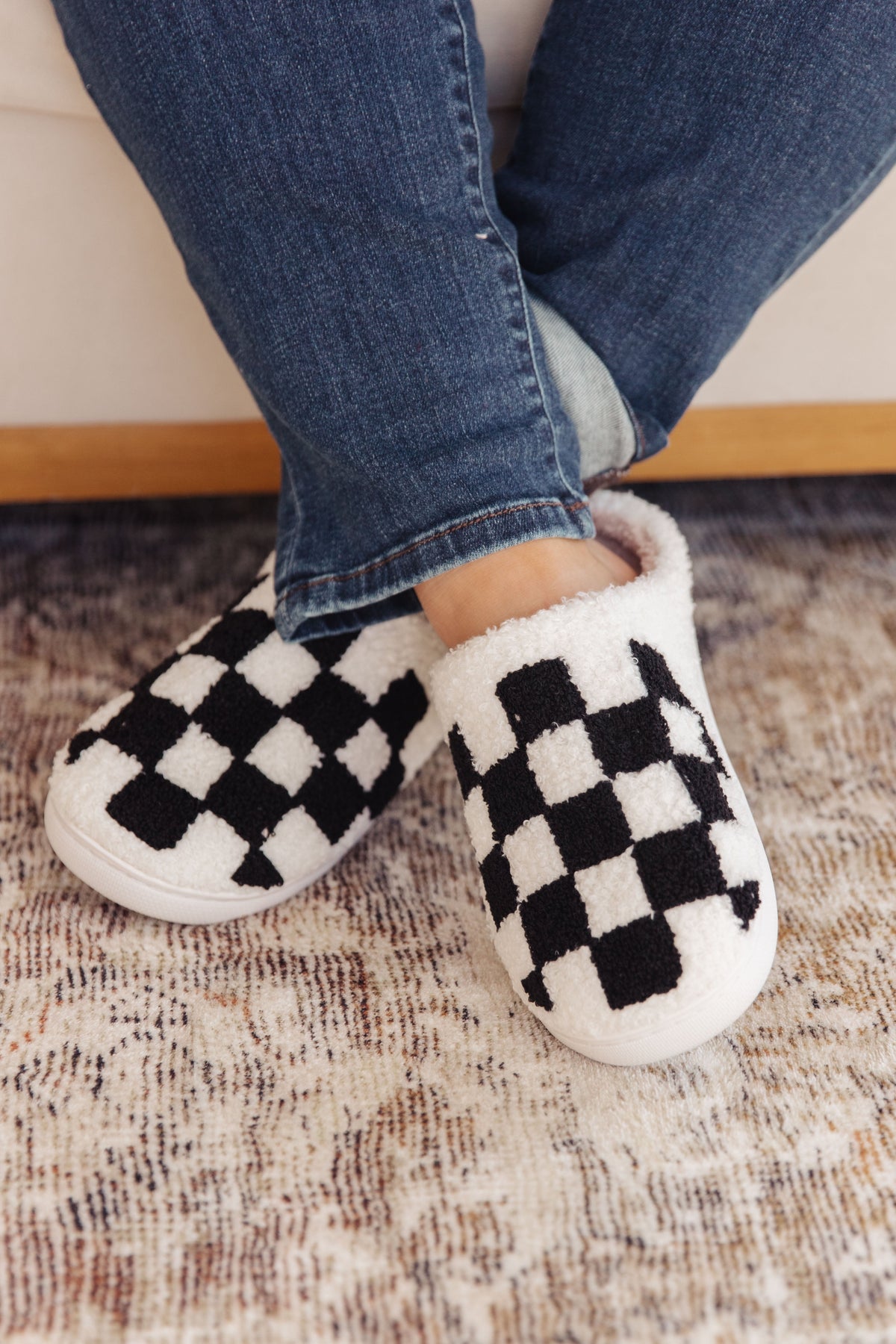 Checked Out Slippers in Black - Studio 653