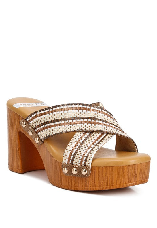 Rag Company Finley Raffia High Block Heel Mules