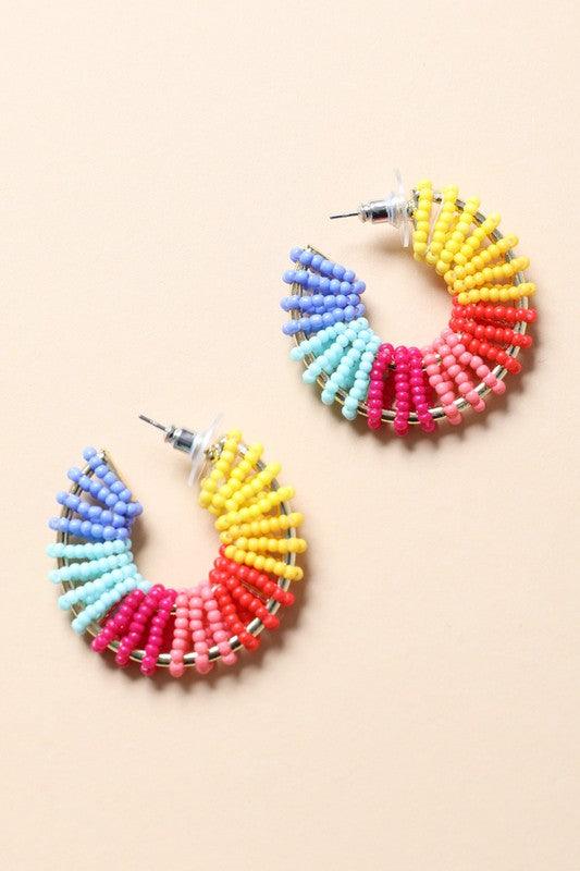Beaded Rainbow Hoop Earrings - Studio 653