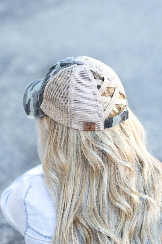 CC Camo Criss-Cross Ponytail Caps - Studio 653