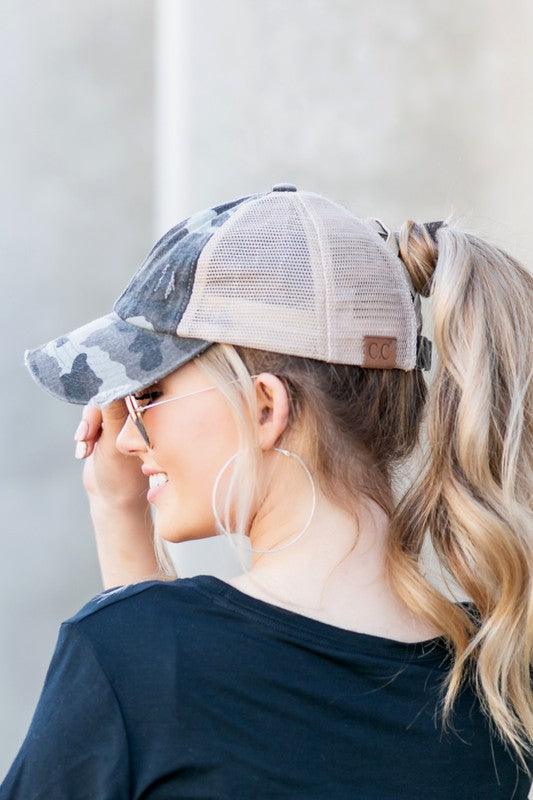 CC Camo Criss-Cross Ponytail Caps - Studio 653