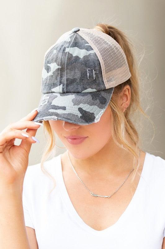 CC Camo Criss-Cross Ponytail Caps - Studio 653