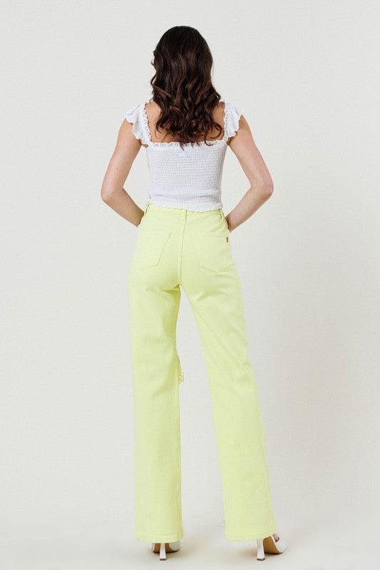 High-Rise Colored Distressed Wide Leg jeans - Studio 653