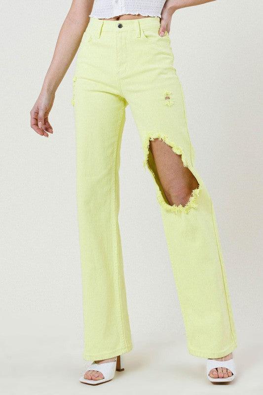 High-Rise Colored Distressed Wide Leg jeans - Studio 653
