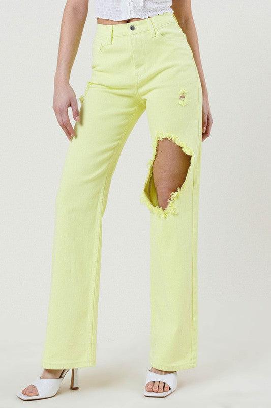 High-Rise Colored Distressed Wide Leg jeans - Studio 653