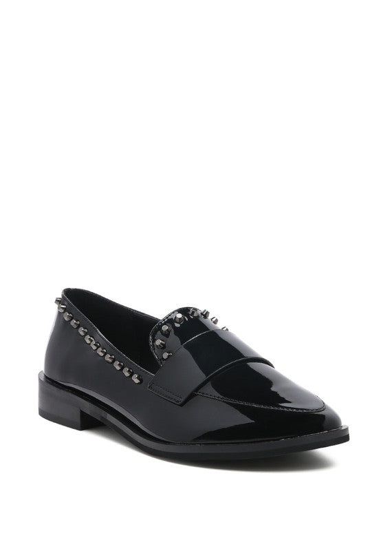 Rag Company Emilia Black Shine Forever Stud Penny Loafers