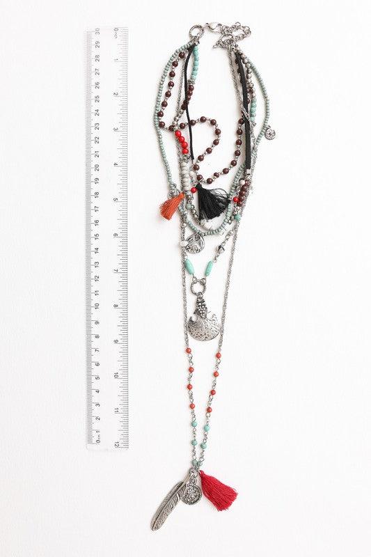 Feather Fringe Multi-Layered Necklace - Studio 653