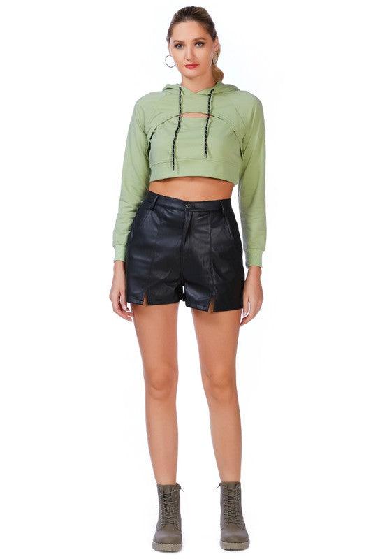 All Relaxed Front Slit Cropped Hoodie - Studio 653