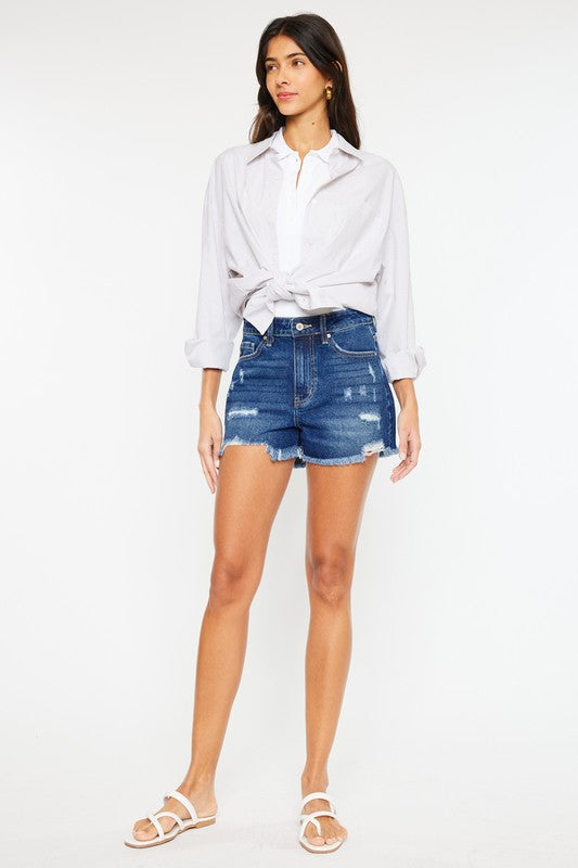 Kan Can High Rise No Stitch Frayed Hem Shorts