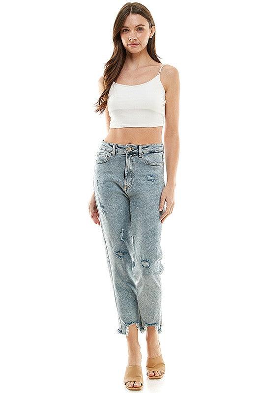 High-Rise Distressed Straight Leg Jean - Studio 653