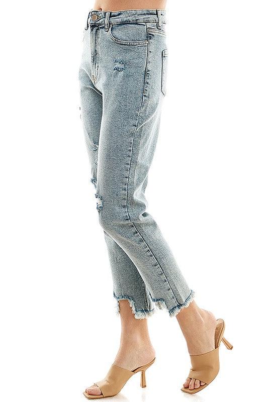 High-Rise Distressed Straight Leg Jean - Studio 653