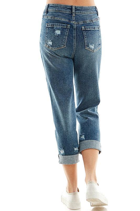Roll-Up Distressed High-Rise Mom Jeans - Studio 653