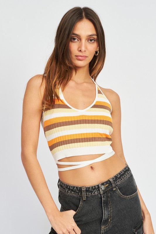 Striped Halter Neck Knit Top - Studio 653