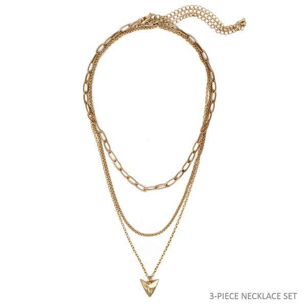 Arrowhead Triple Layered Chain Necklace Set Of 3 - Studio 653