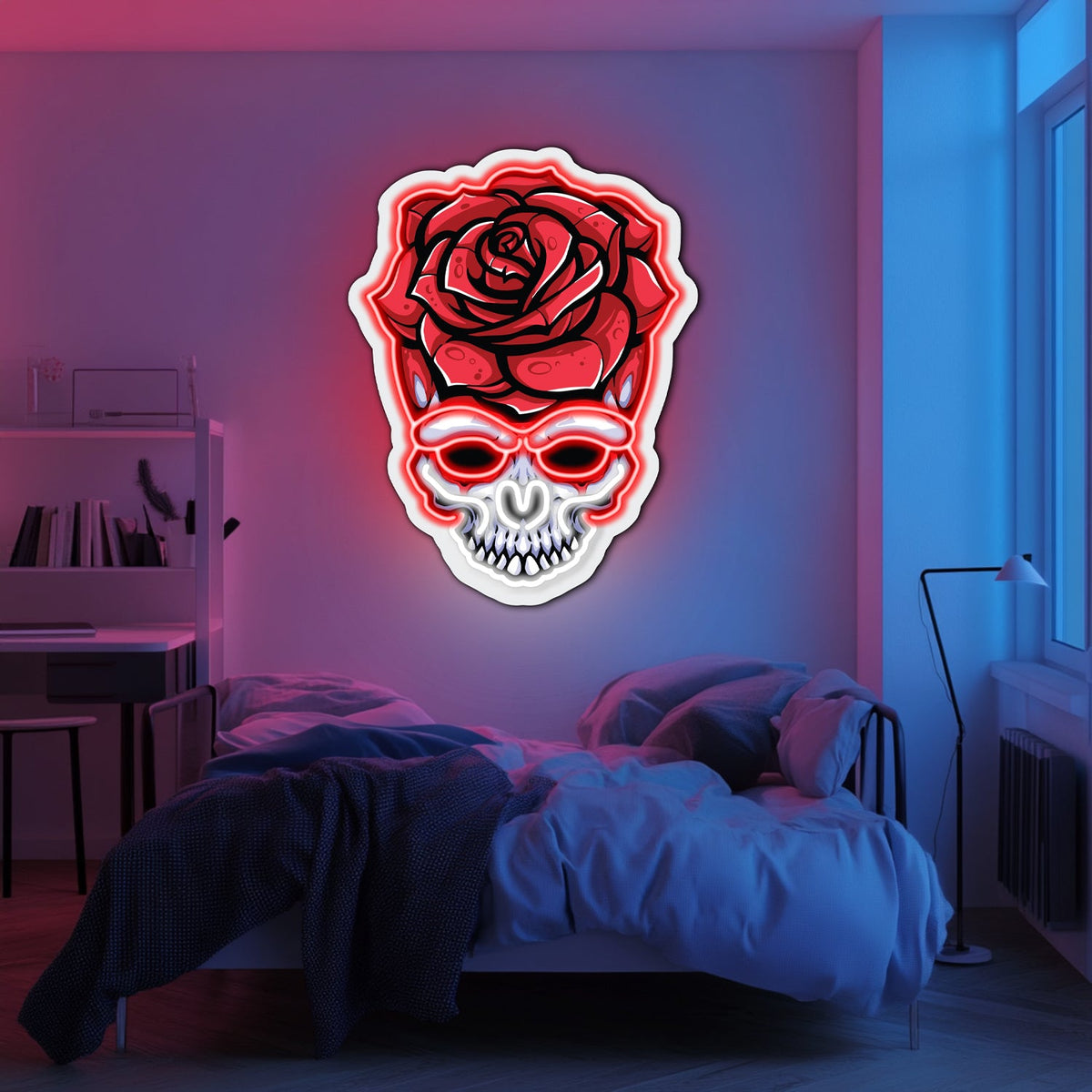 UV Printed Skull Blooms Neon Wall Art Sign