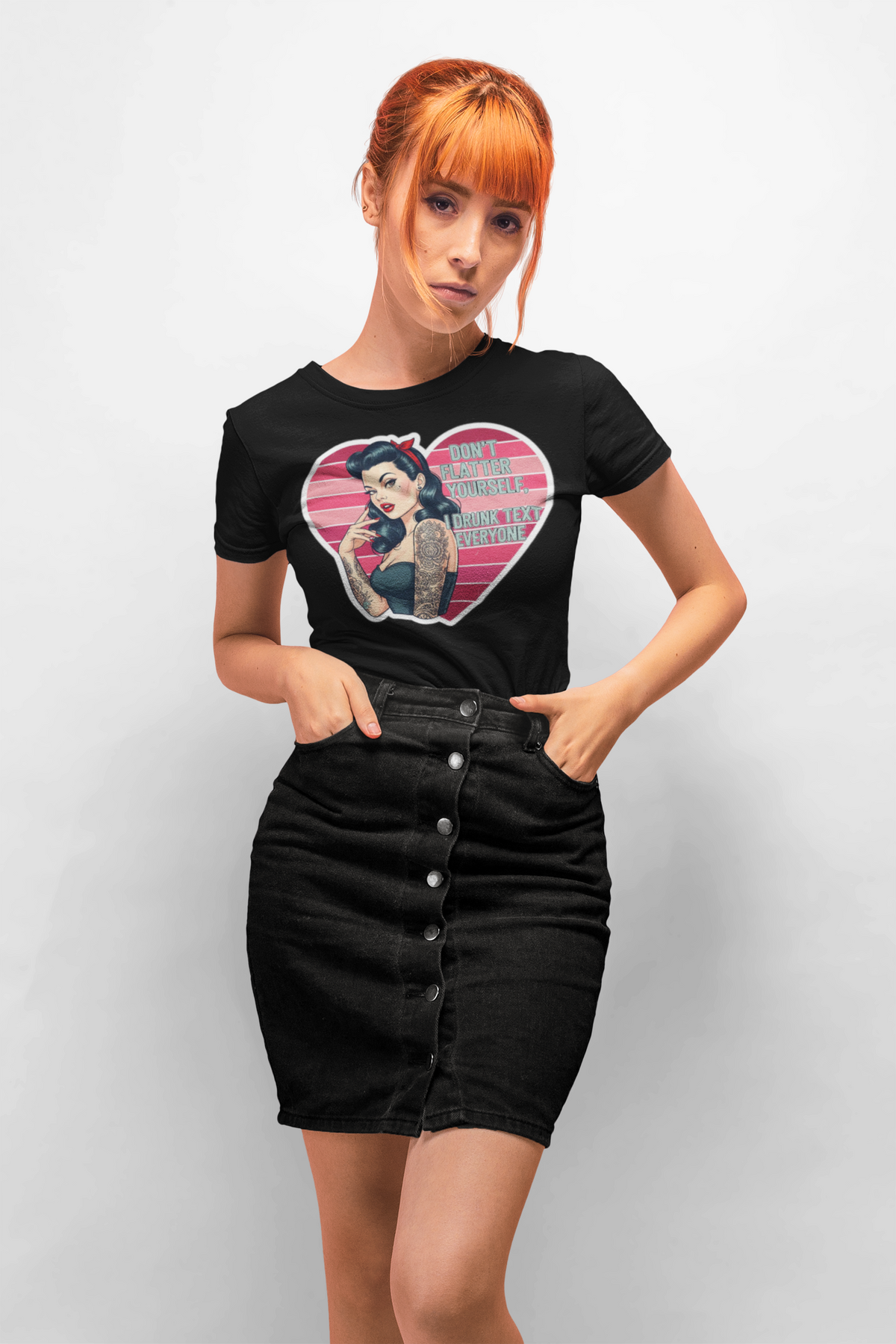 Women's Pin-Up "Don't Flatter Yourself" Retro Slim Fit Graphic T
