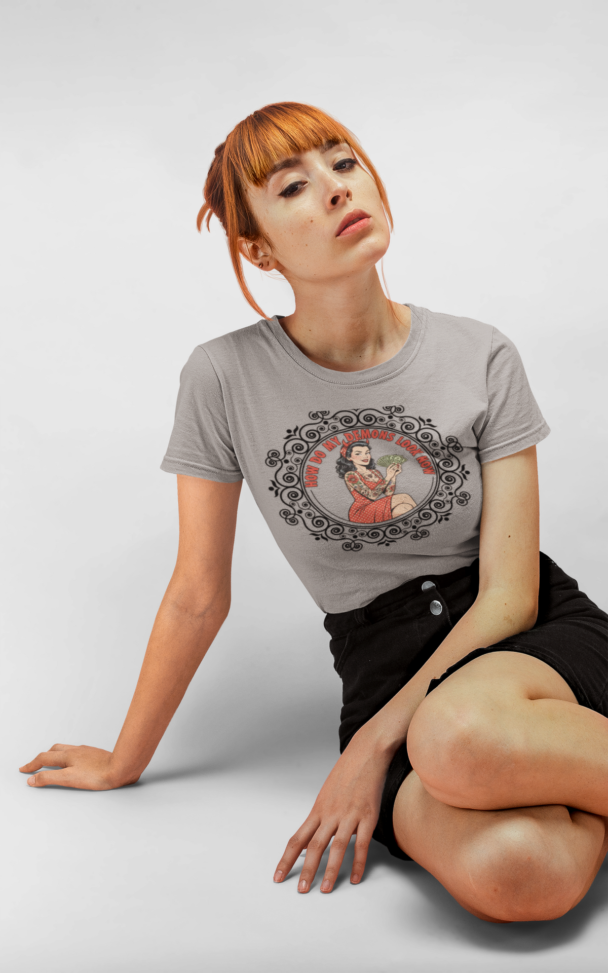 Retro Pinup "How Do My Demons Look Now?" Graphic T-Shirt