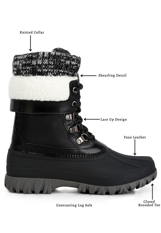 Rag Company Delphine Knitted Collar Lace Up Winter Boots