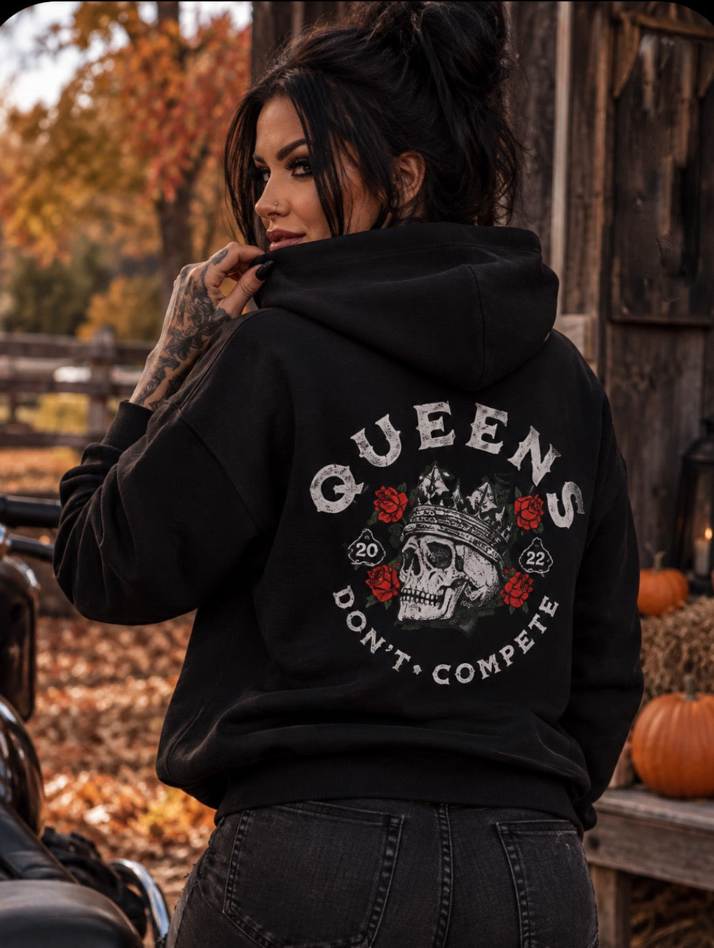 Queen's Don't Compete Black Oversized Drop Shoulder Hoodie