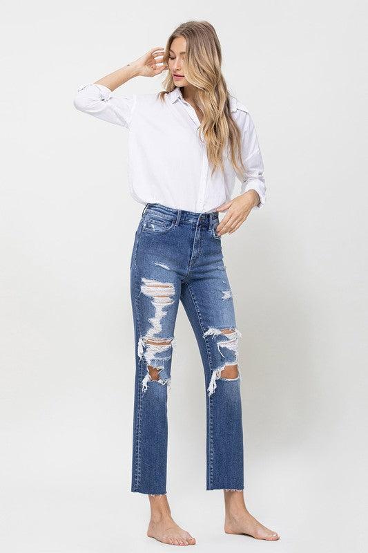 Distressed High-Rise Straight Leg Jean - Studio 653