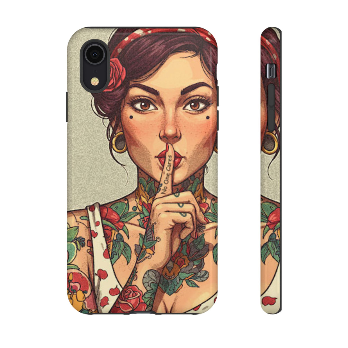 Shh No One Cares Phone Case - Tough and Stylish Design for Tattoo Lovers