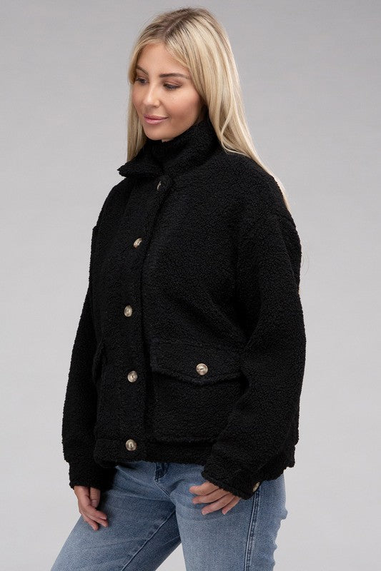 Ambiance Apparel Cozy Sherpa Button-Front Jacket