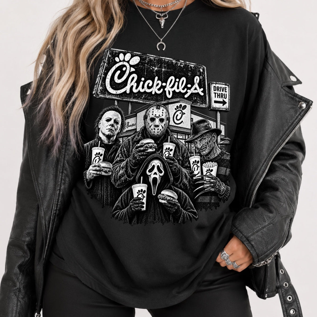 Horror Drive-Thru Halloween Graphic Tee, Long Sleeve, or Sweatshirt