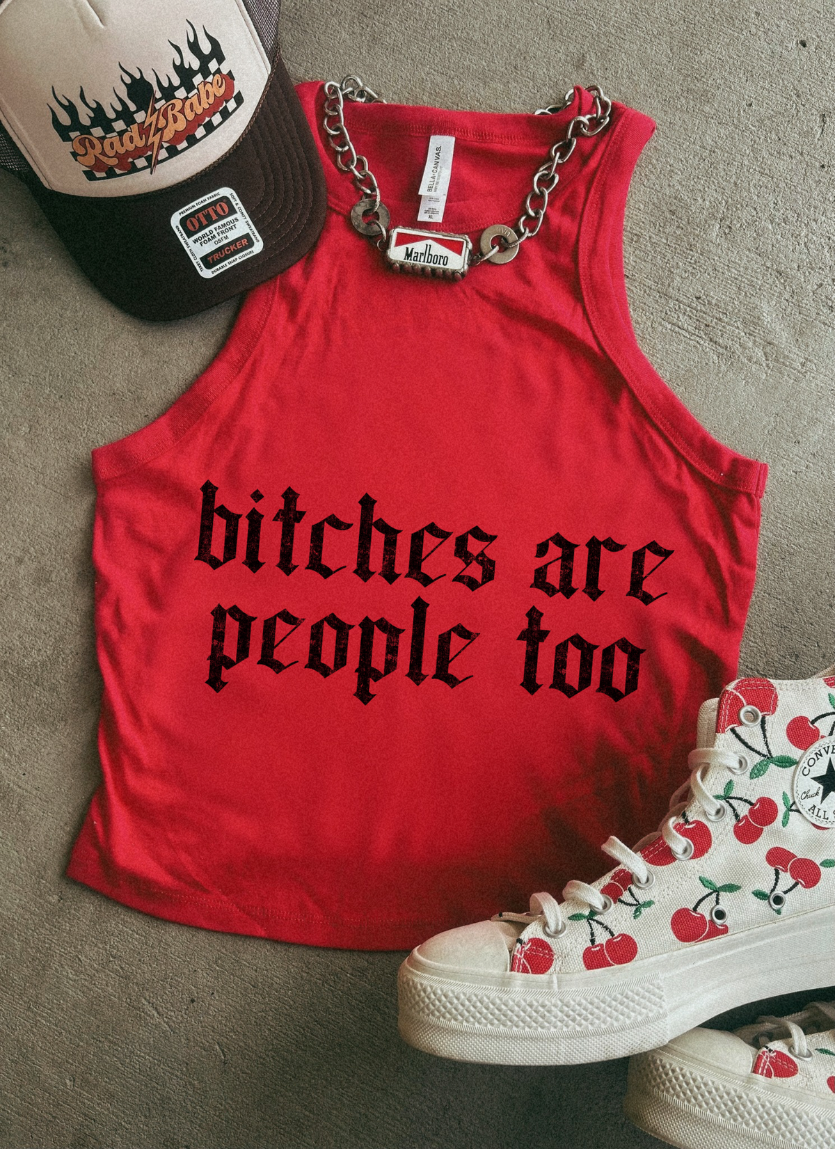 Bitches Are People Too Cropped Ribbed Racer Tank