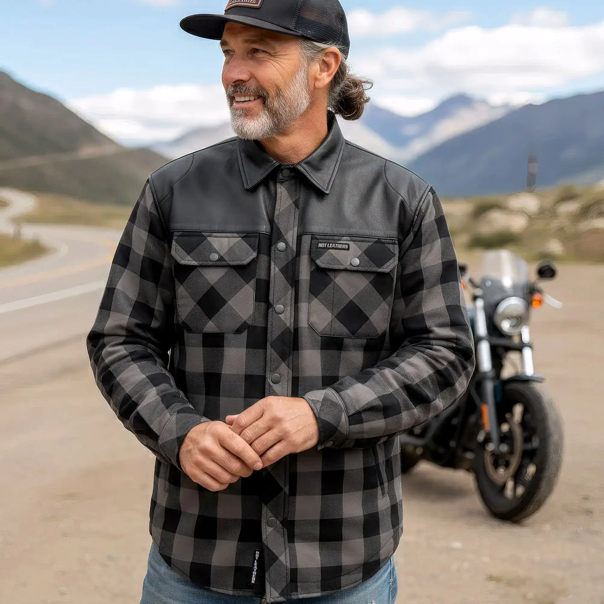 Hot Leathers Men's 'Black Flag' Gray/Black Cotton Flannel Shirt - Button Front