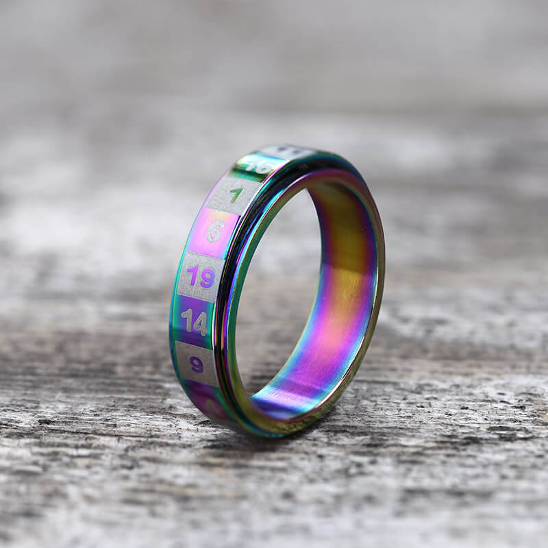 D20 Random Number Stainless Steel Spinner Dice Ring - Studio 653