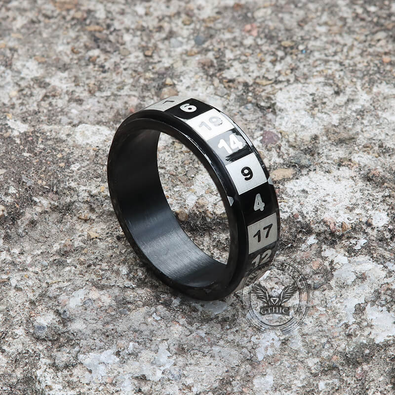 D20 Random Number Stainless Steel Spinner Dice Ring - Studio 653